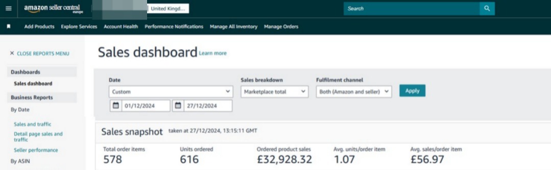 Amazon seller account management screenshot 1